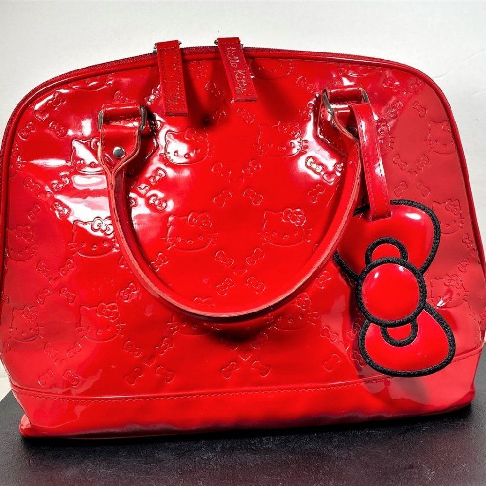 Vibrant Faux Red Patent Leather Hello Kitty Double Strap Handbag